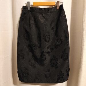 Lana Lee Women's Black Floral Jacquard Pencil Skirt With 2 Slits, Liner Size 12